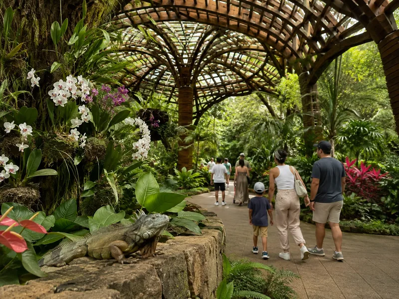 Orquideorama wooden canopy and tropical gardens at Jardín Botánico de Medellín